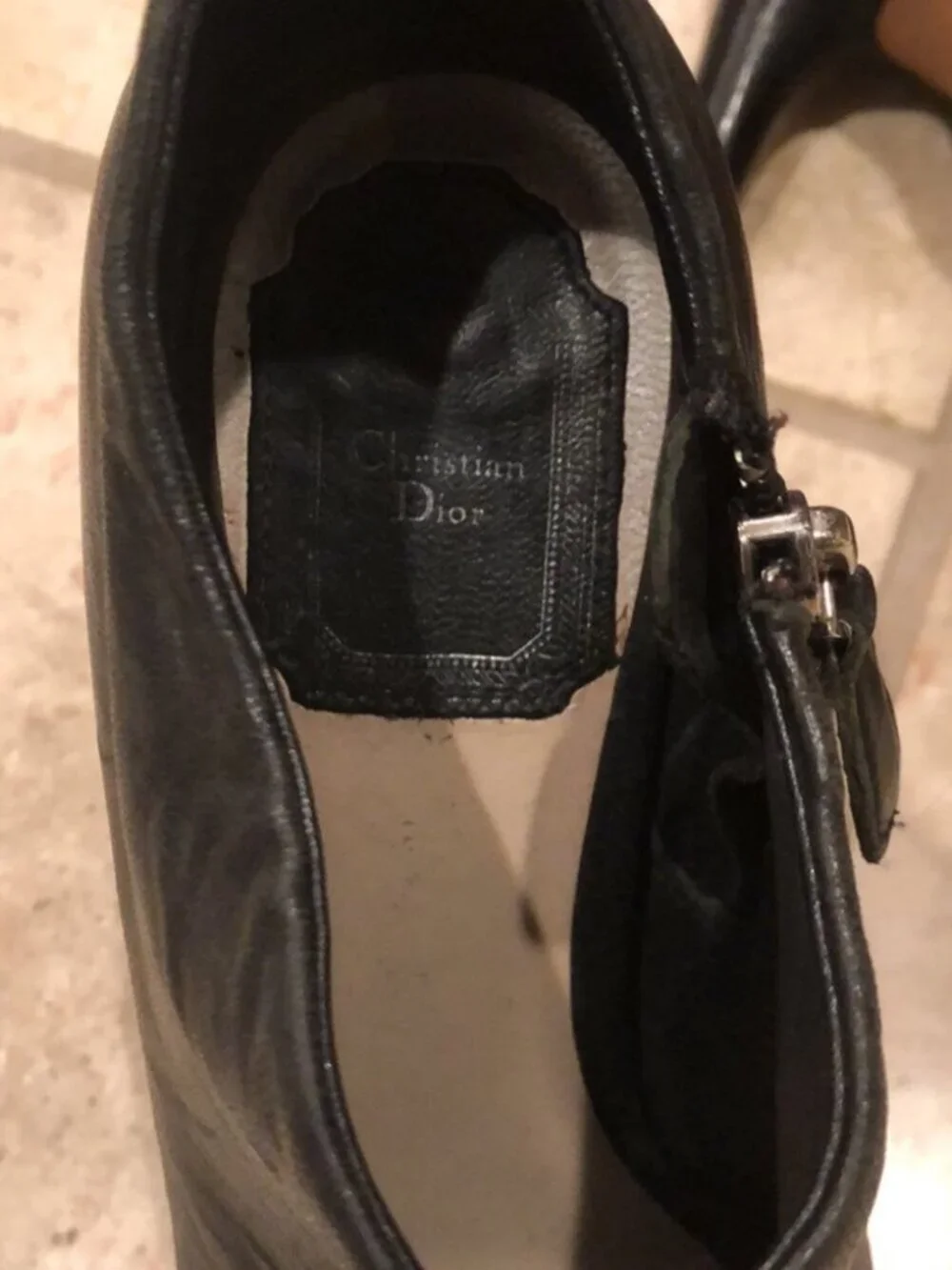 Vintage Christian Dior 100% leather stiletto platform zip up ankle bootie heel